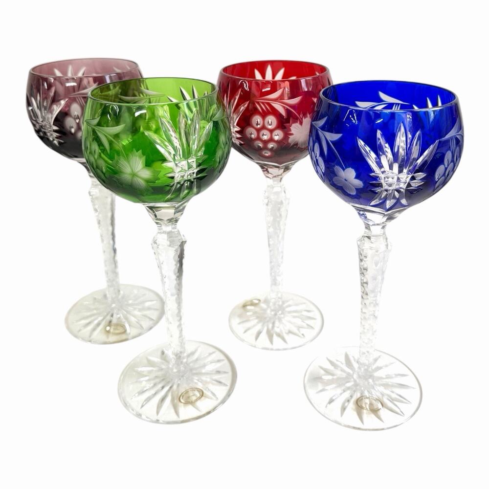 Vintage NEW W/TAG 4 Nachtman Traube Crystal Cut to Clear Hock Wine Goblets 8.25"